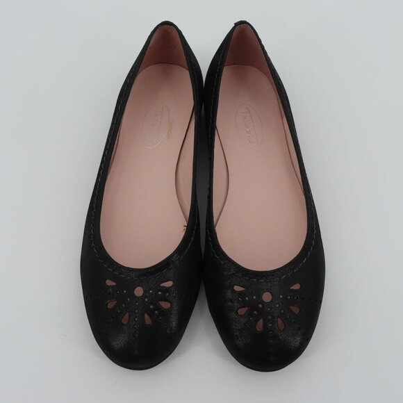 Talbots Women 6 B Shimmer Black Leather Cut Out Round Toe Ballet Flats Shoes - Picture 2 of 11